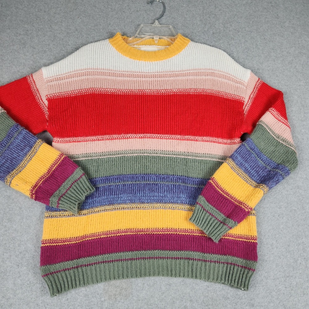 Andree by Unit Sweater Womens 8 Multicolor Rainbow Striped Shaker Knit Crewneck